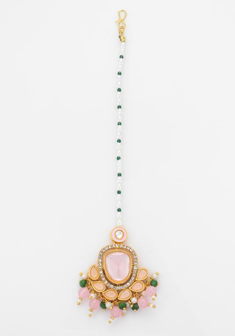 Pink Kundan Alloy Kundan Mangtikka
