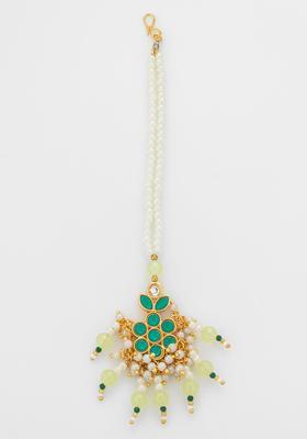 Green Kundan Alloy Kundan Mangtikka