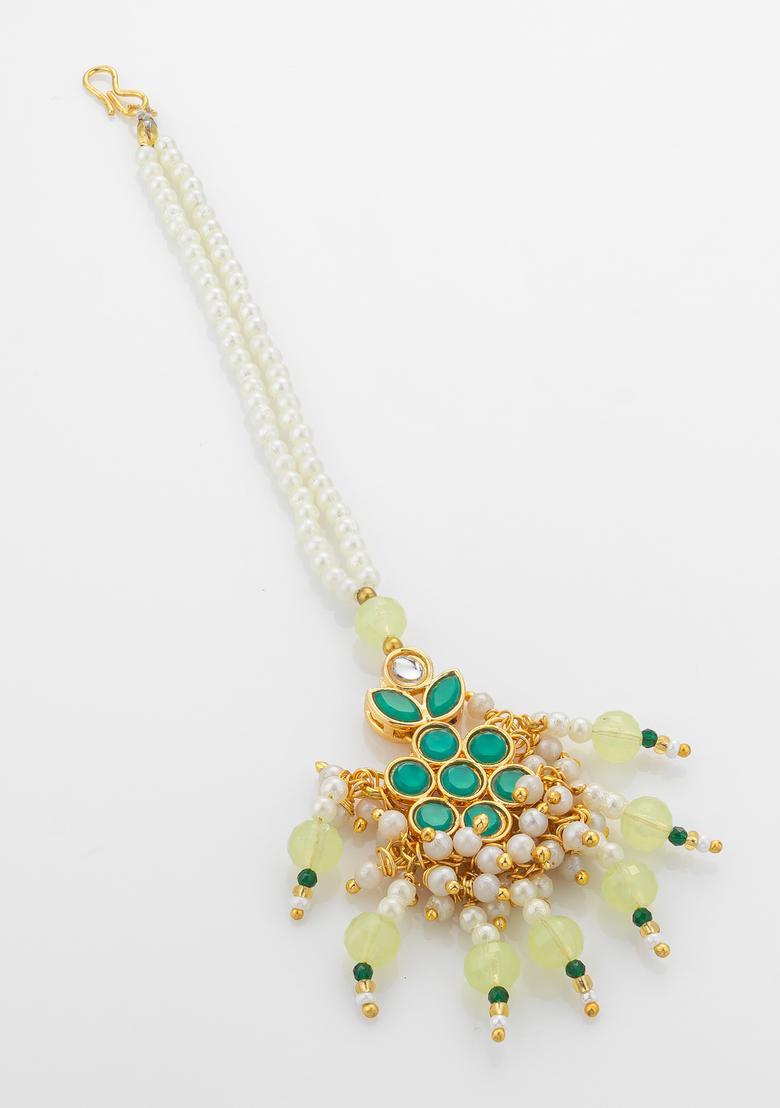 Green Kundan Alloy Kundan Mangtikka - Indya