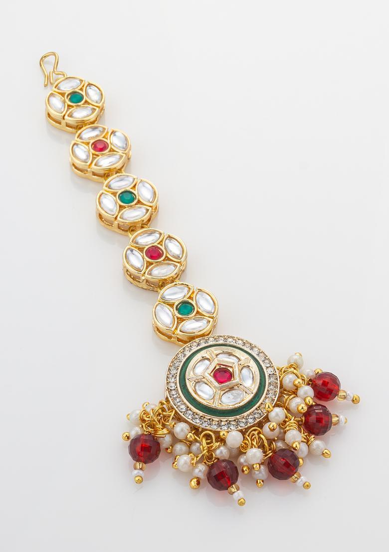 Red Kundan Alloy Kundan Mangtikka - Indya