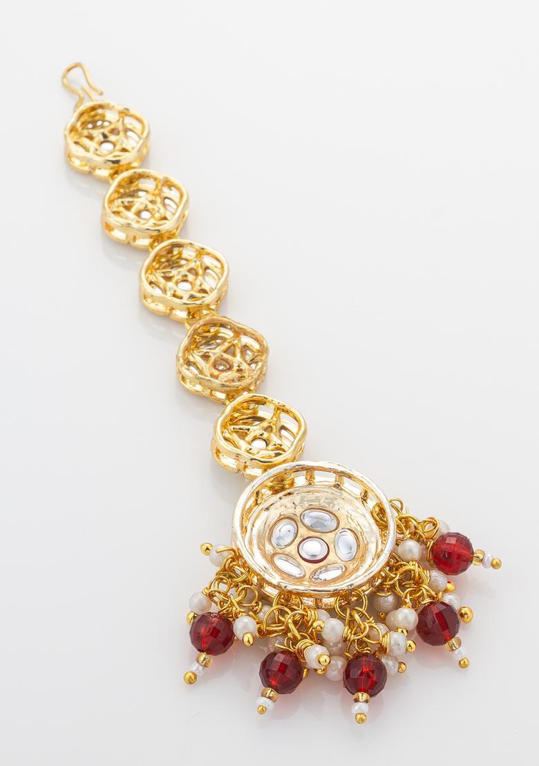 Red Kundan Alloy Kundan Mangtikka - Indya