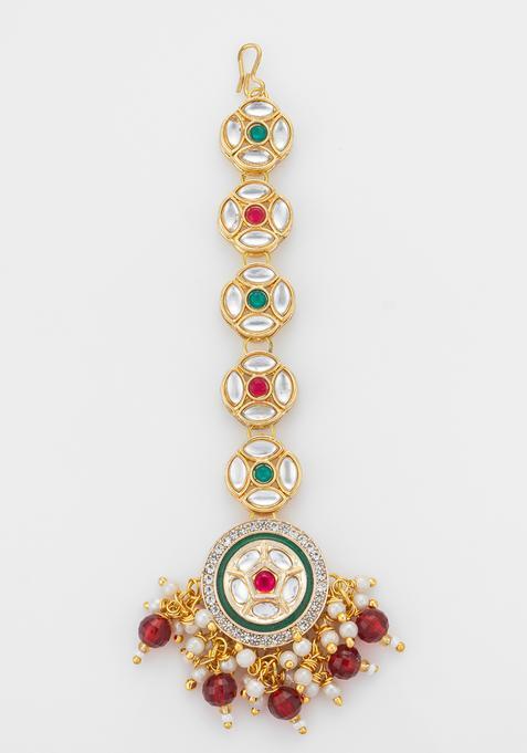 Red Kundan Alloy Kundan Mangtikka