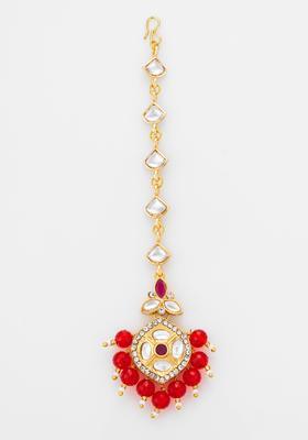 Red Kundan Alloy Kundan Mangtikka