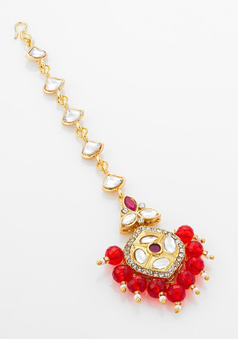Red Kundan Alloy Kundan Mangtikka - Indya