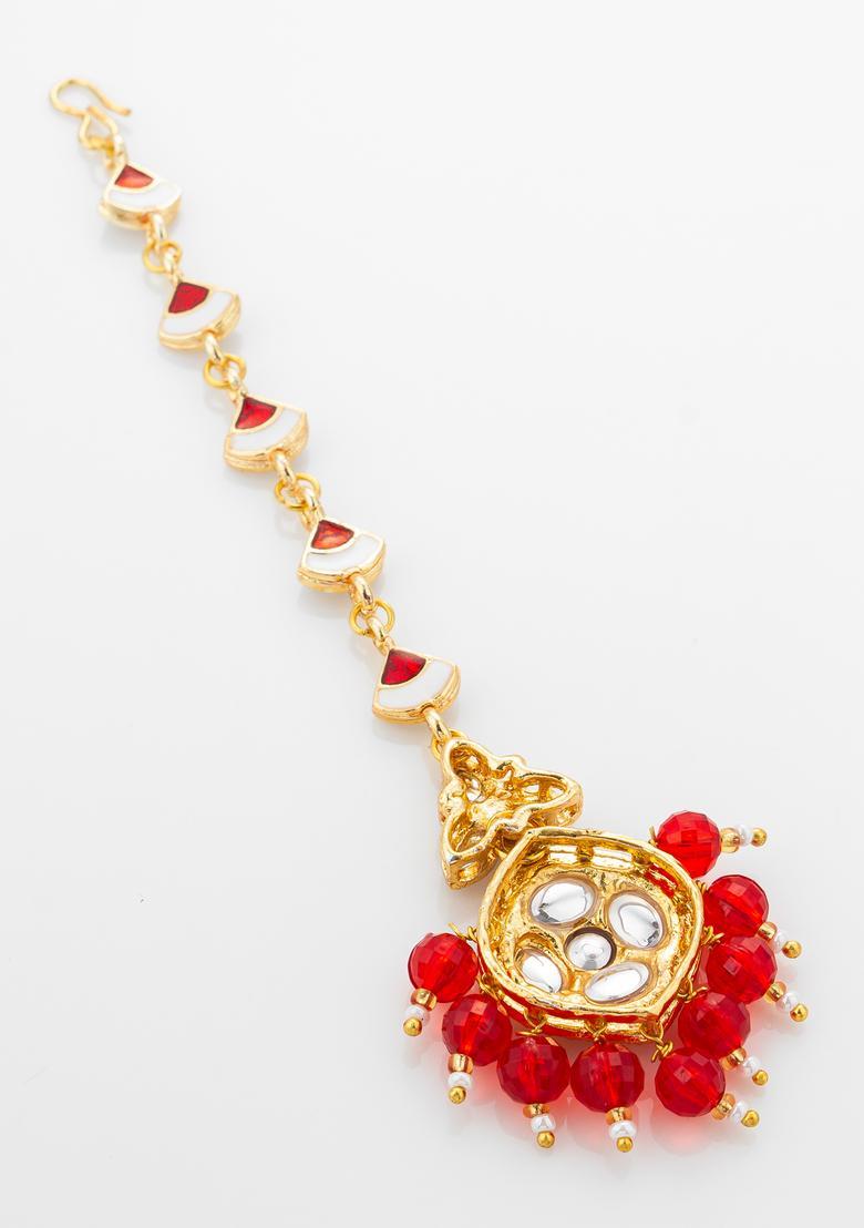 Red Kundan Alloy Kundan Mangtikka - Indya