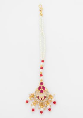 Red Kundan Alloy Kundan Mangtikka