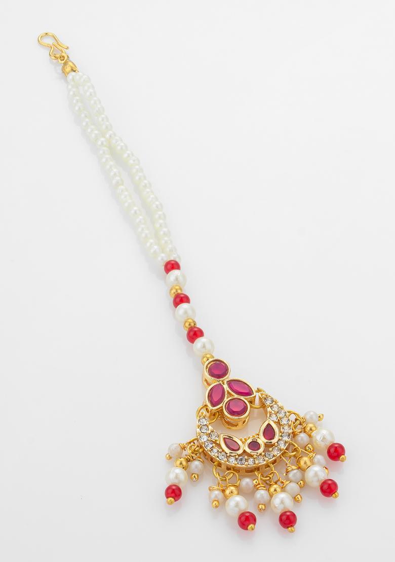 Red Kundan Alloy Kundan Mangtikka - Indya