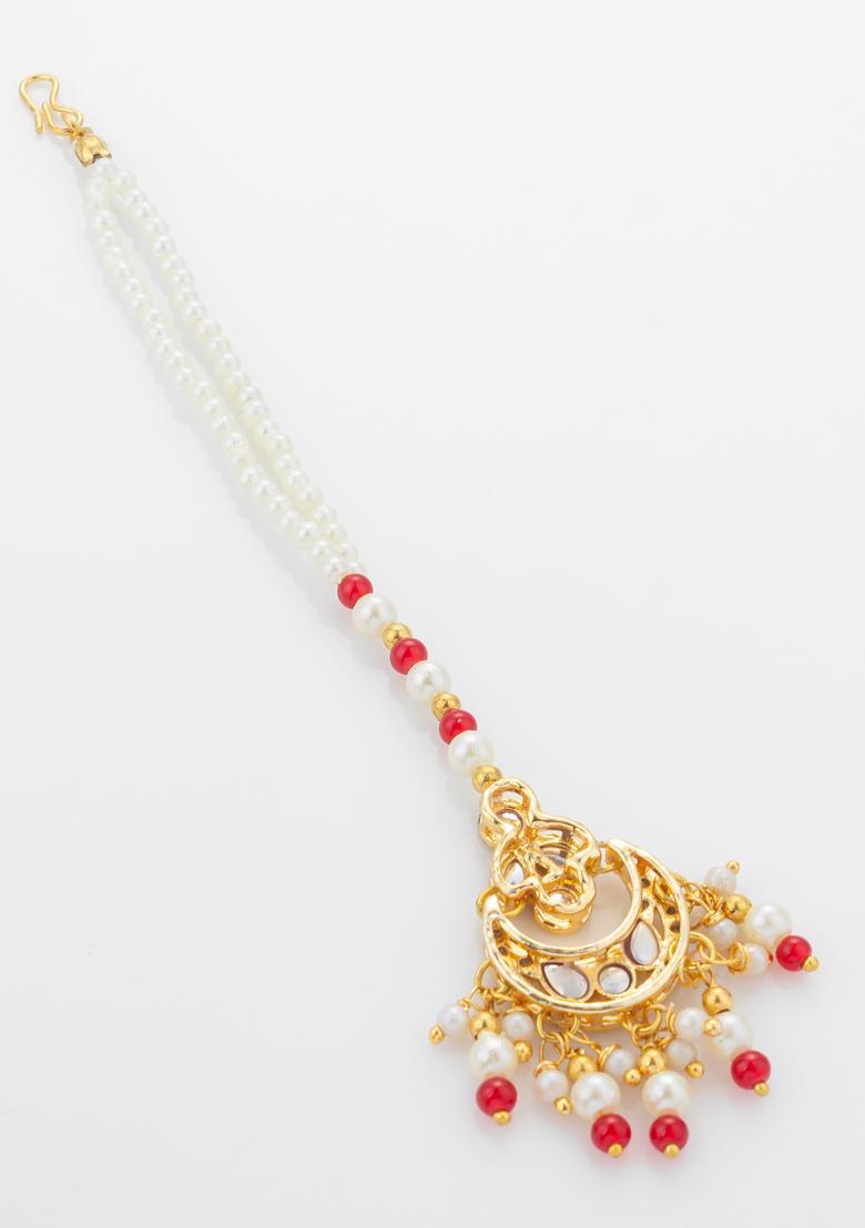 Red Kundan Alloy Kundan Mangtikka - Indya
