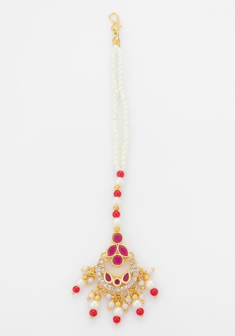Red Kundan Alloy Kundan Mangtikka