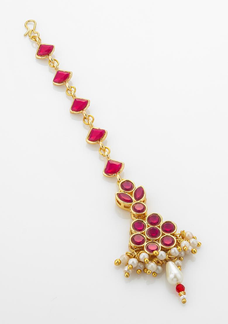 Red Kundan Alloy Kundan Mangtikka - Indya