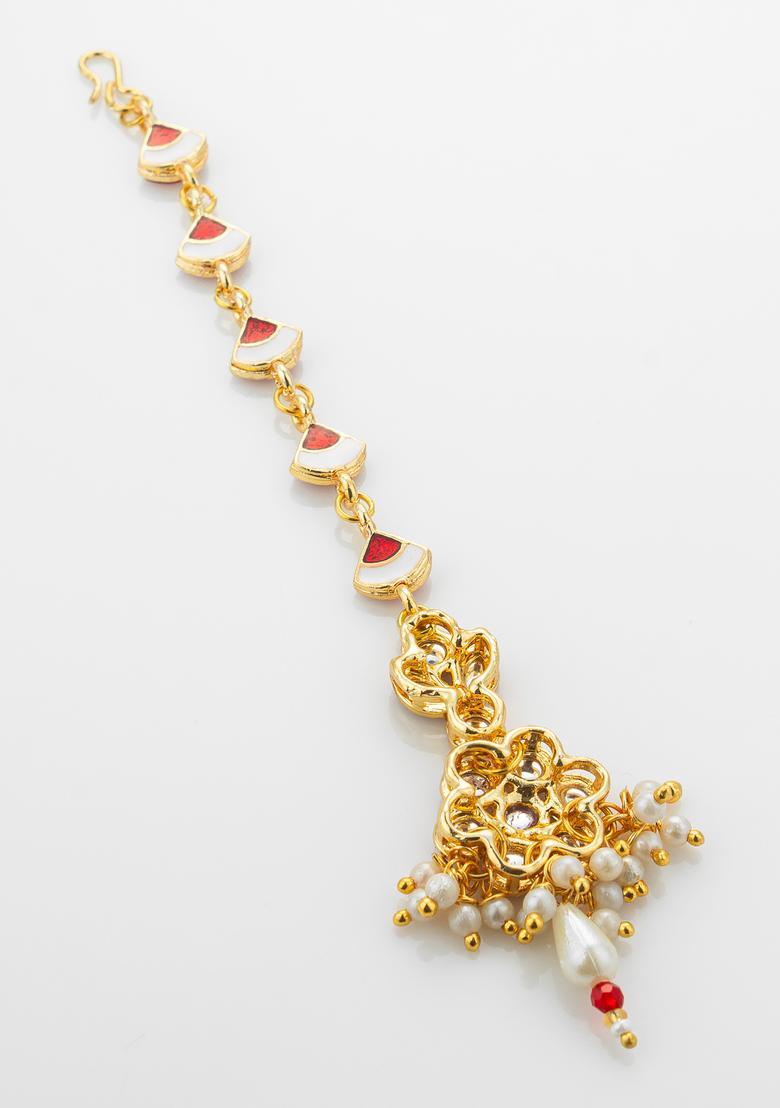 Red Kundan Alloy Kundan Mangtikka - Indya