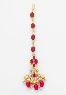 Red Kundan Alloy Kundan Mangtikka