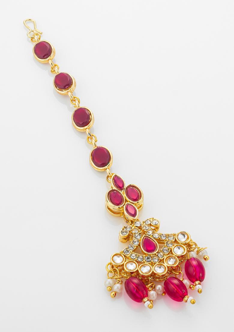 Red Kundan Alloy Kundan Mangtikka - Indya