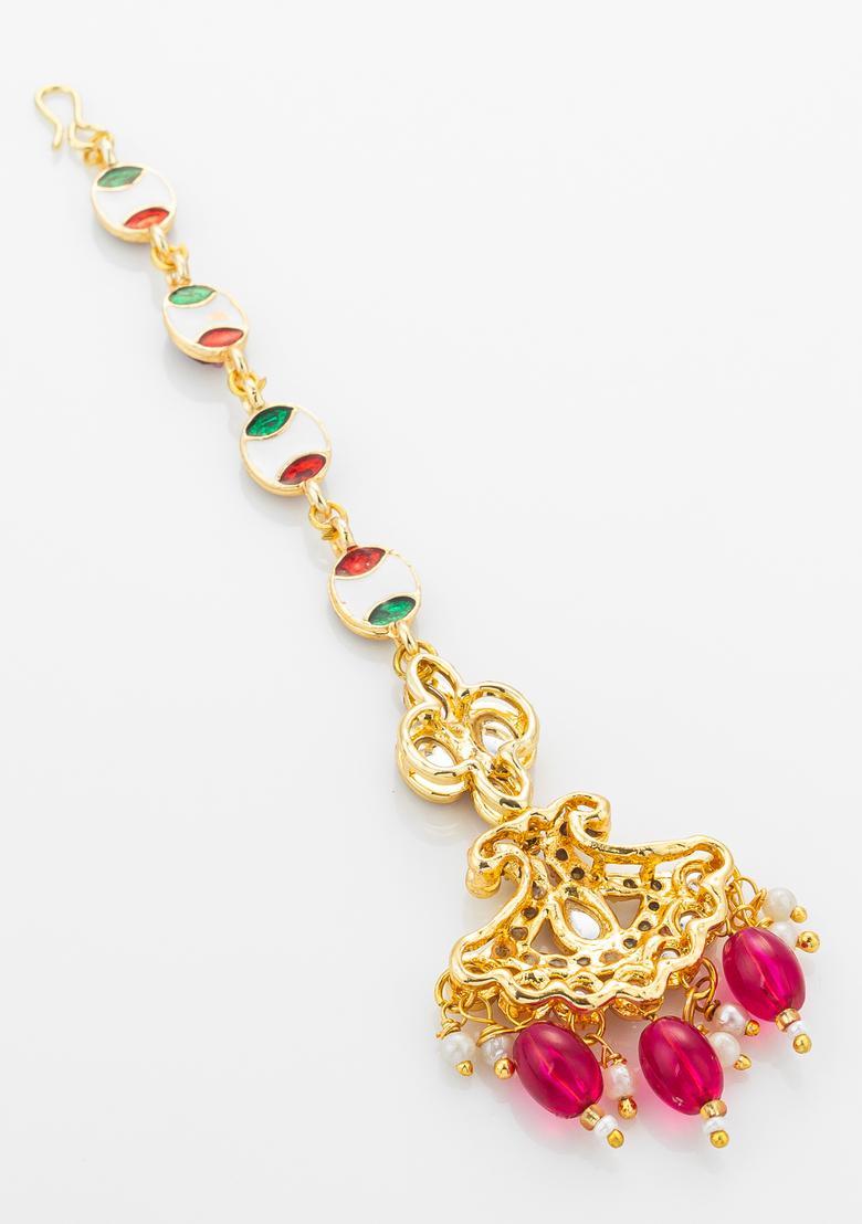 Red Kundan Alloy Kundan Mangtikka - Indya