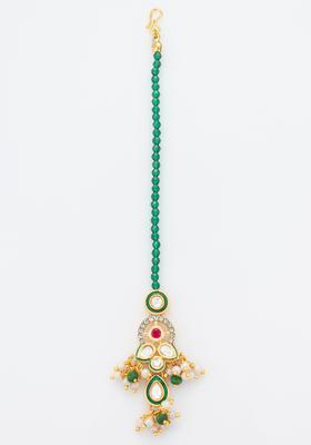 Green Kundan Alloy Kundan Mangtikka