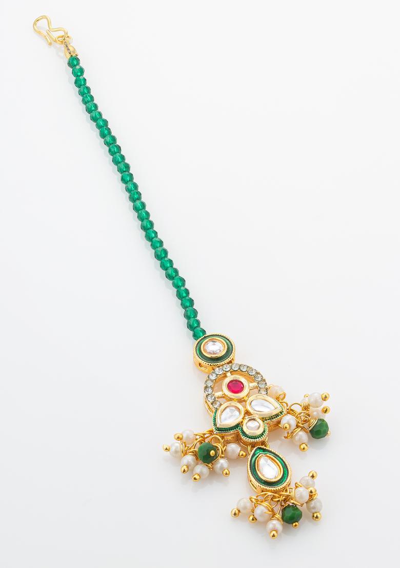 Green Kundan Alloy Kundan Mangtikka - Indya