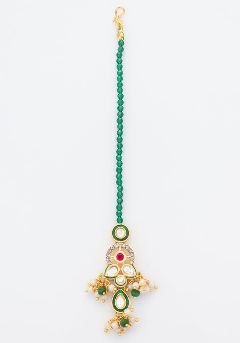 Green Kundan Alloy Kundan Mangtikka