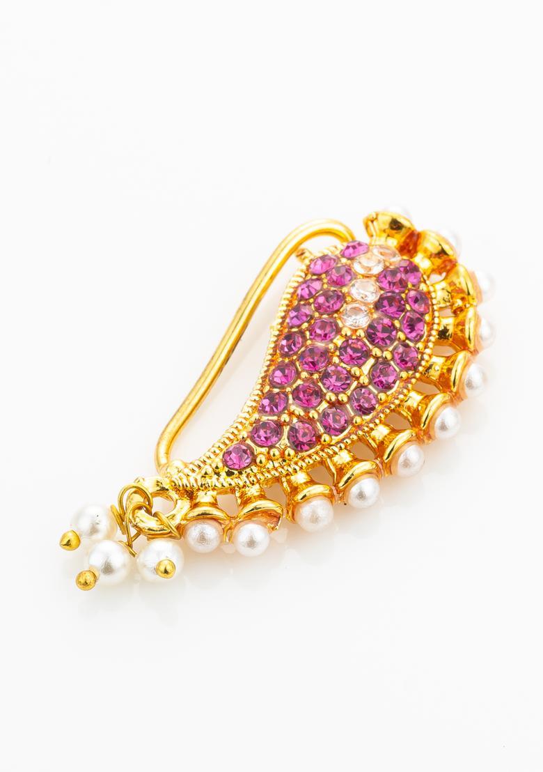 Pink Artificial Stones Alloy Nath - Indya