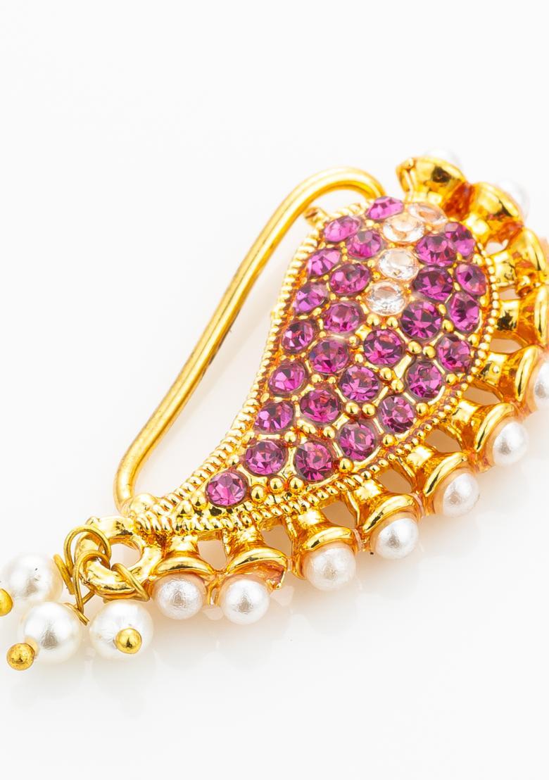 Pink Artificial Stones Alloy Nath - Indya