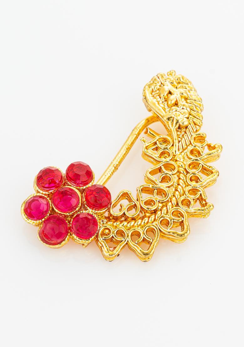 Red Artificial Stones Alloy Nath - Indya