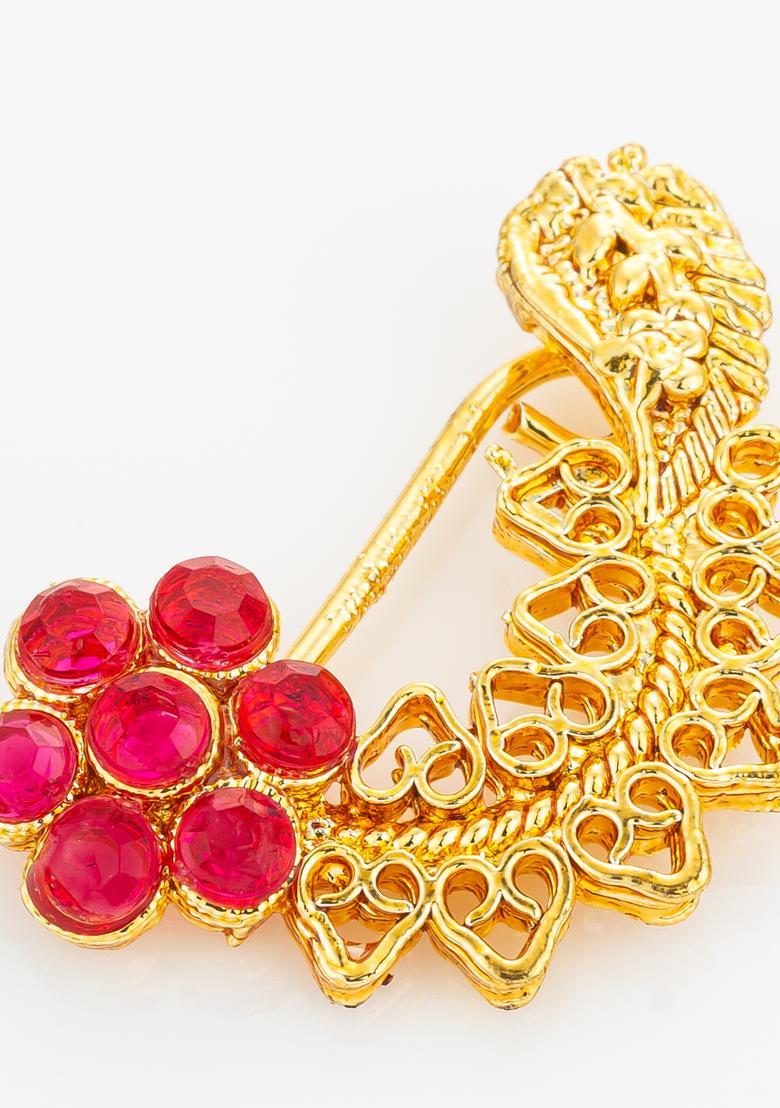 Red Artificial Stones Alloy Nath - Indya