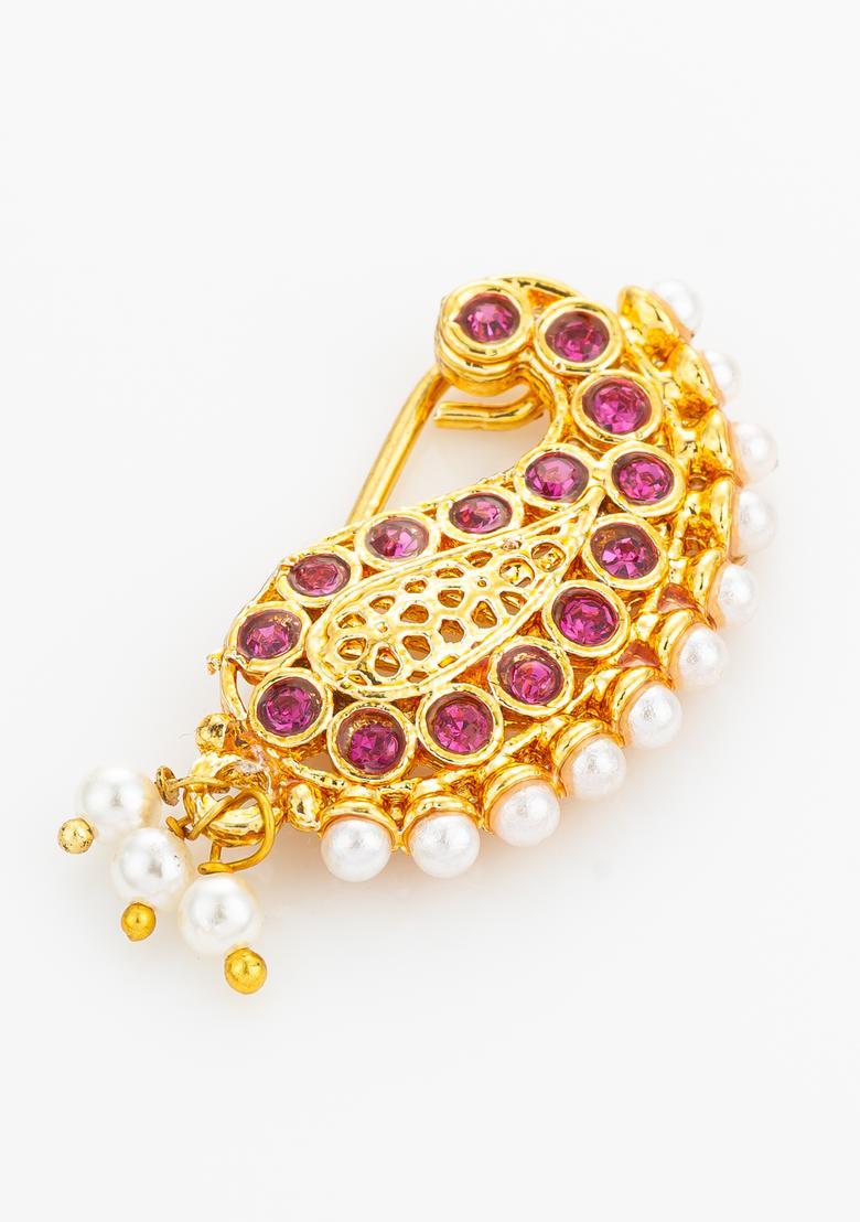 Pink Artificial Stones Alloy Nath - Indya