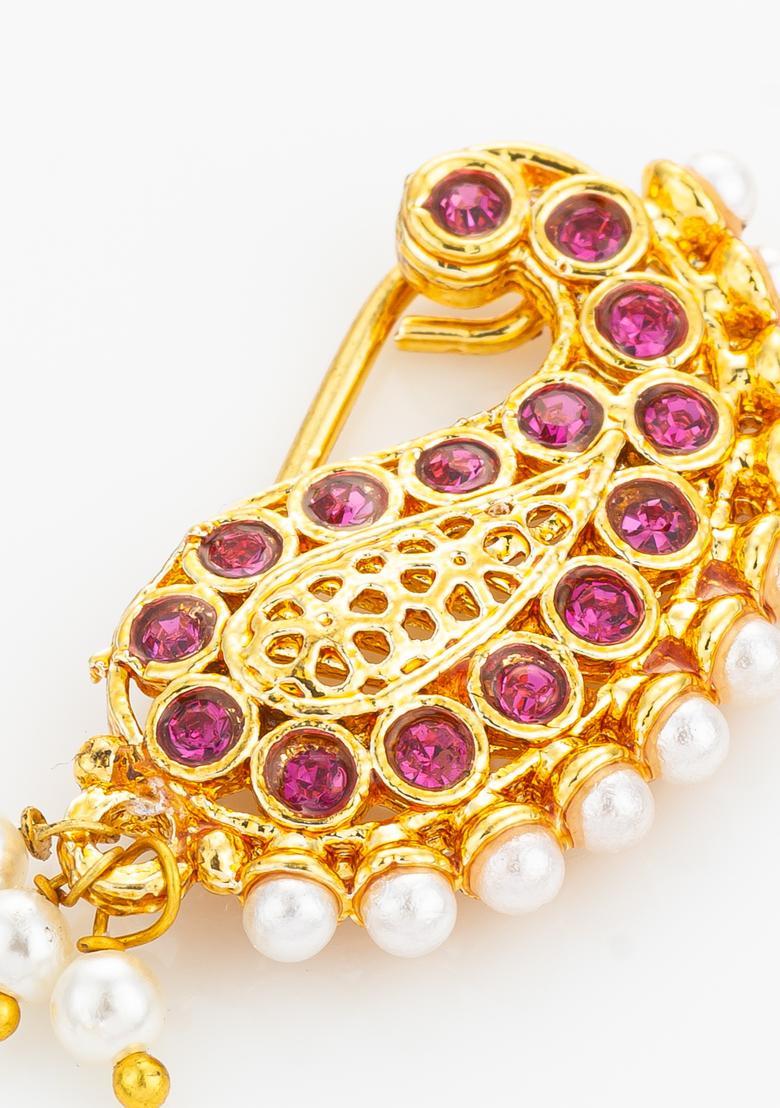 Pink Artificial Stones Alloy Nath - Indya