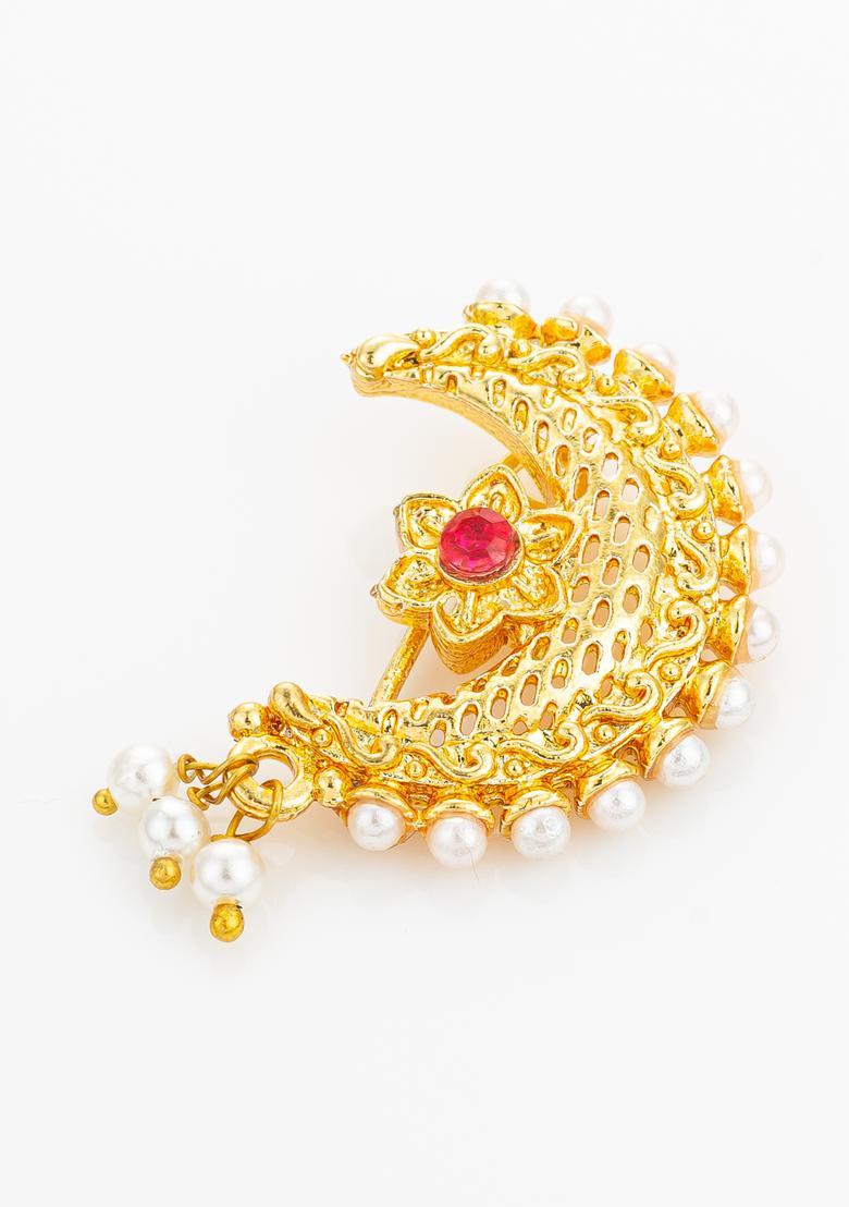 Golden Artificial Stones Alloy Nath - Indya