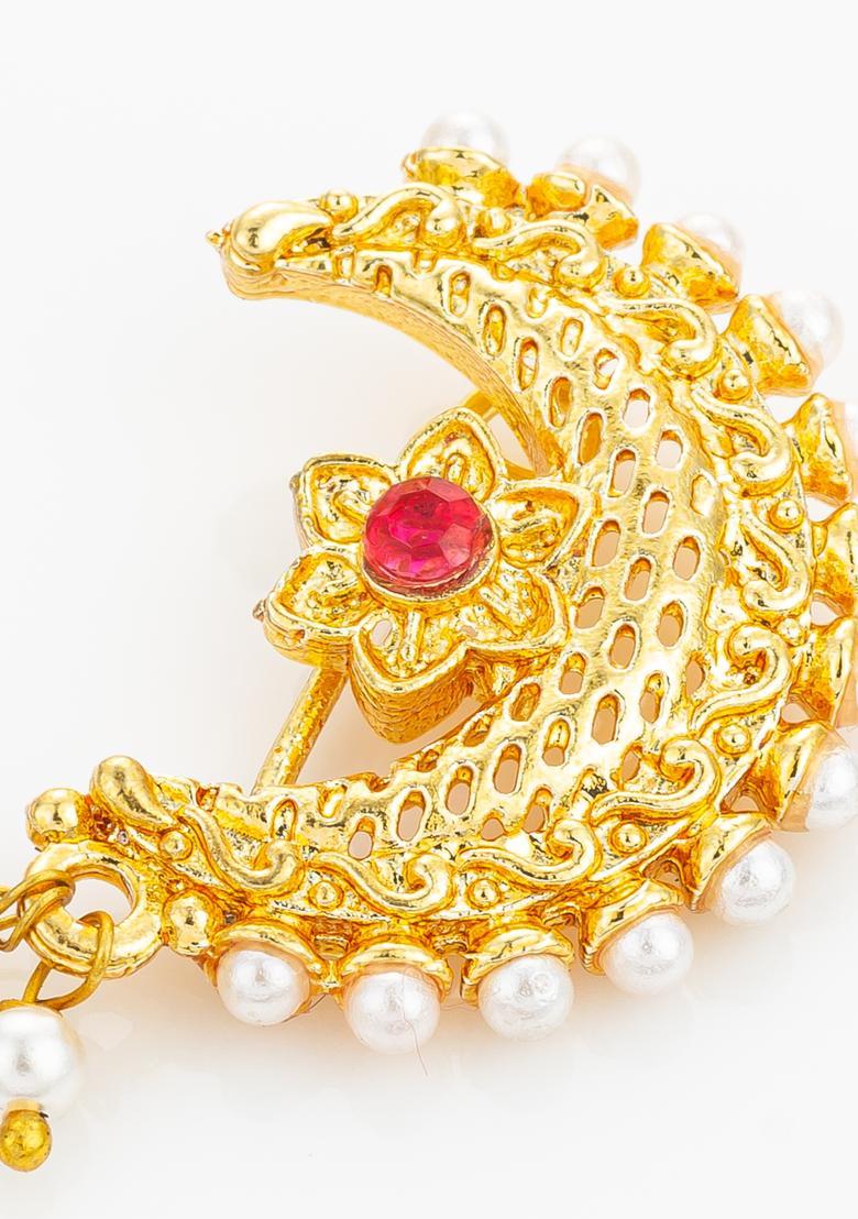 Golden Artificial Stones Alloy Nath - Indya
