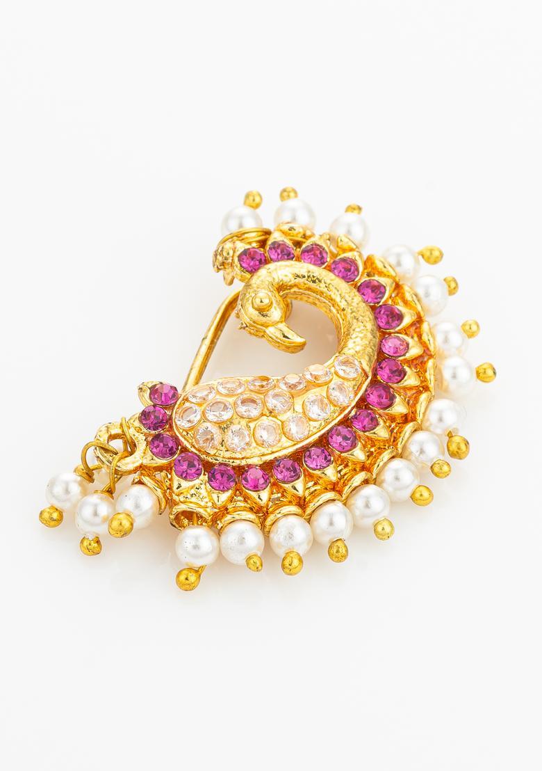 Pink Artificial Stones Alloy Nath - Indya