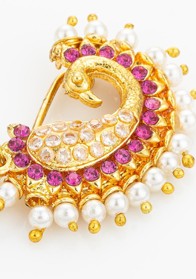 Pink Artificial Stones Alloy Nath - Indya