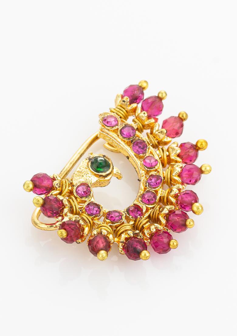 Pink Artificial Stones Alloy Nath - Indya