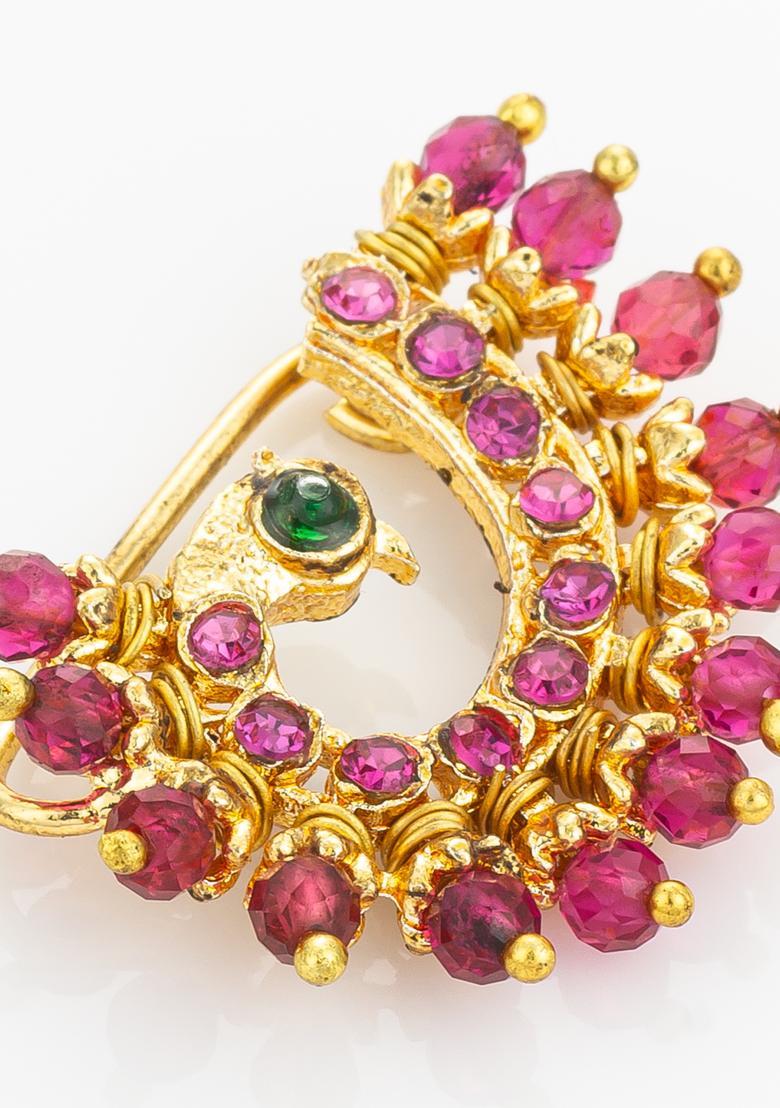 Pink Artificial Stones Alloy Nath - Indya
