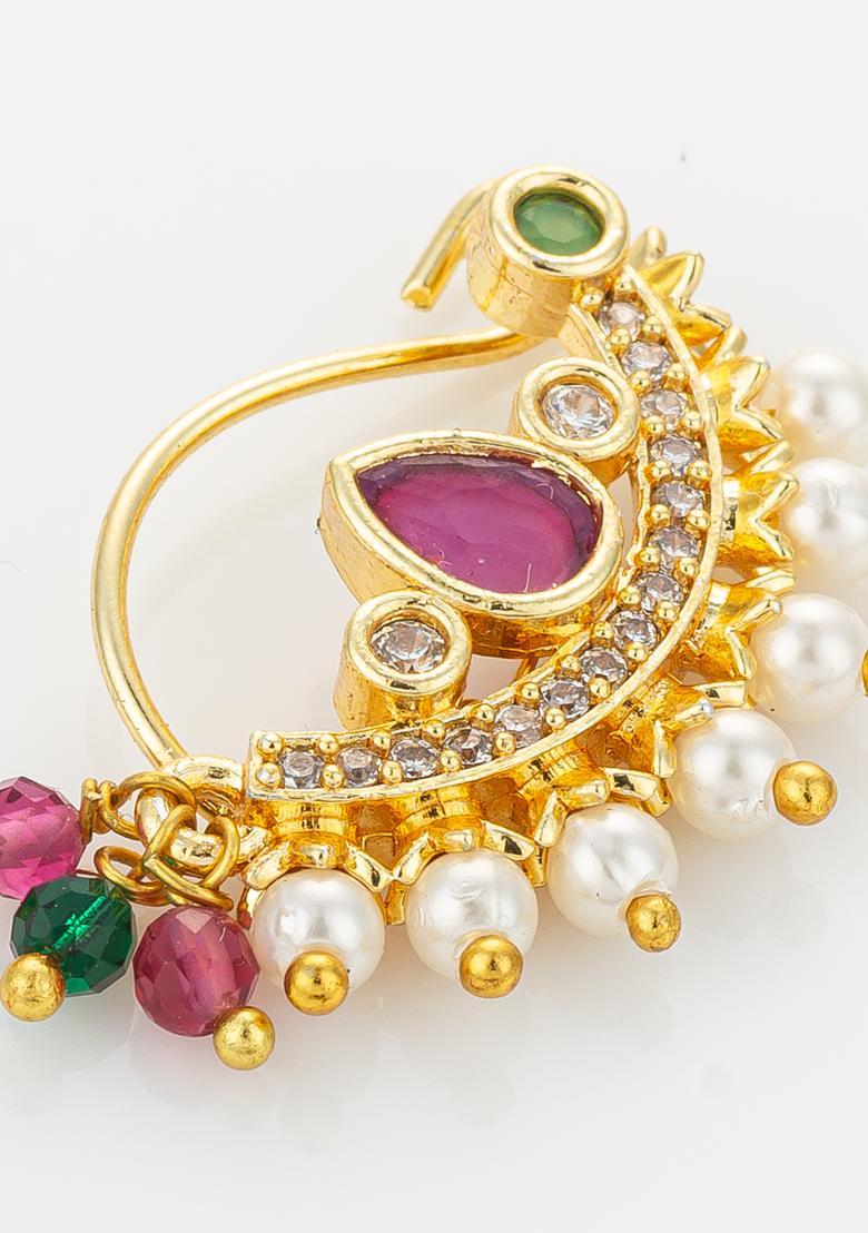 Multicolor Artificial Stones Alloy Nath - Indya