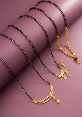 Golden Diamond Alloy Mangalsutra Set With Earrings