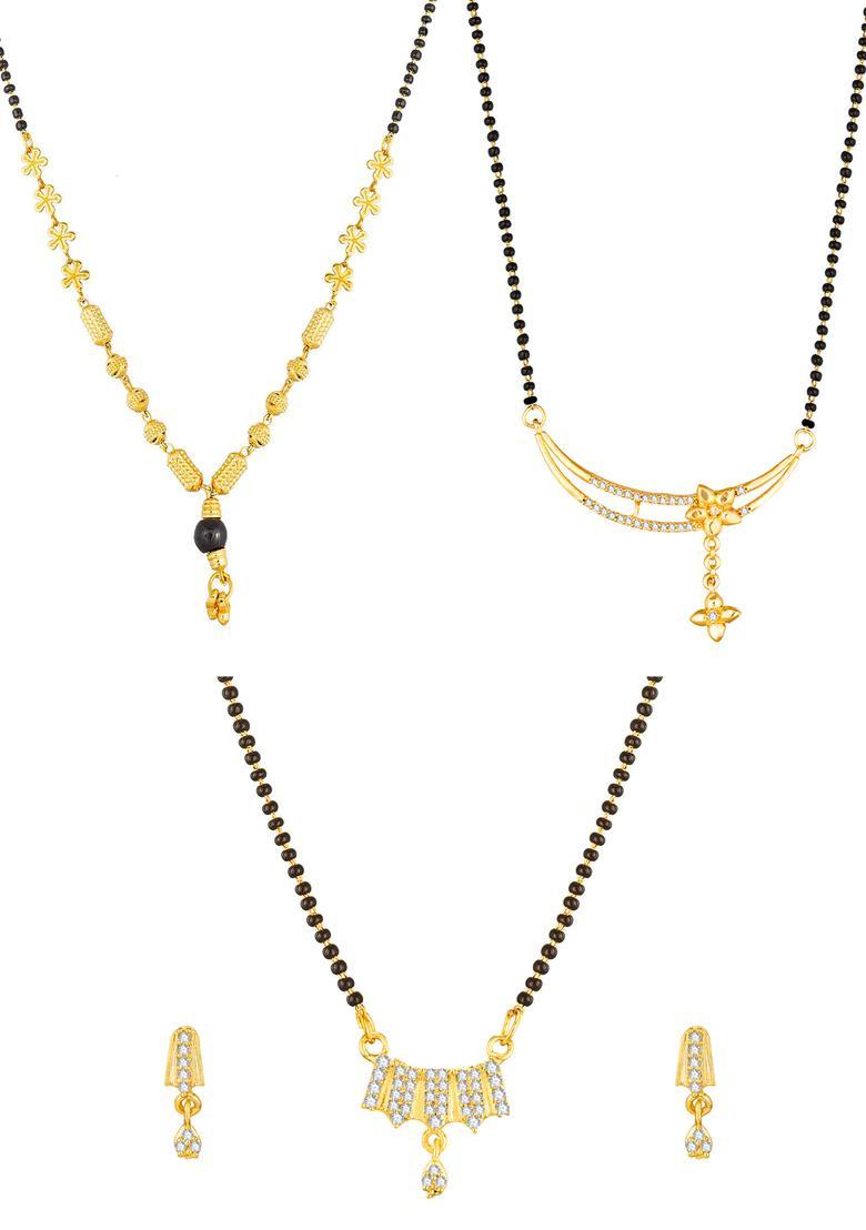 Golden Diamond Alloy Mangalsutra Set With Earrings - Indya