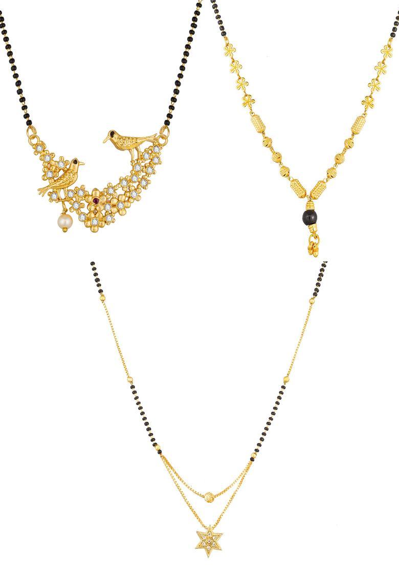 Golden Diamond Alloy Mangalsutra Set With Earrings - Indya