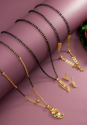 Golden Diamond Alloy Mangalsutra Set With Earrings