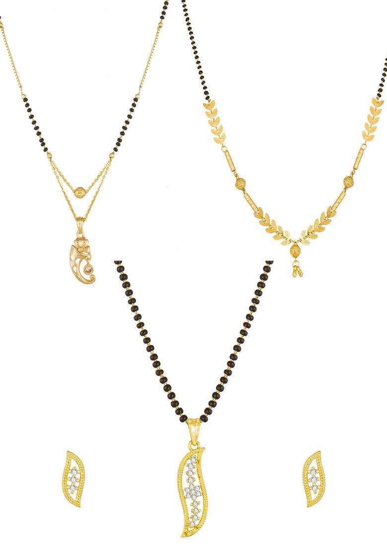 Golden Diamond Alloy Mangalsutra Set With Earrings - Indya