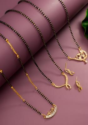 Golden Diamond Alloy Mangalsutra Set With Earrings