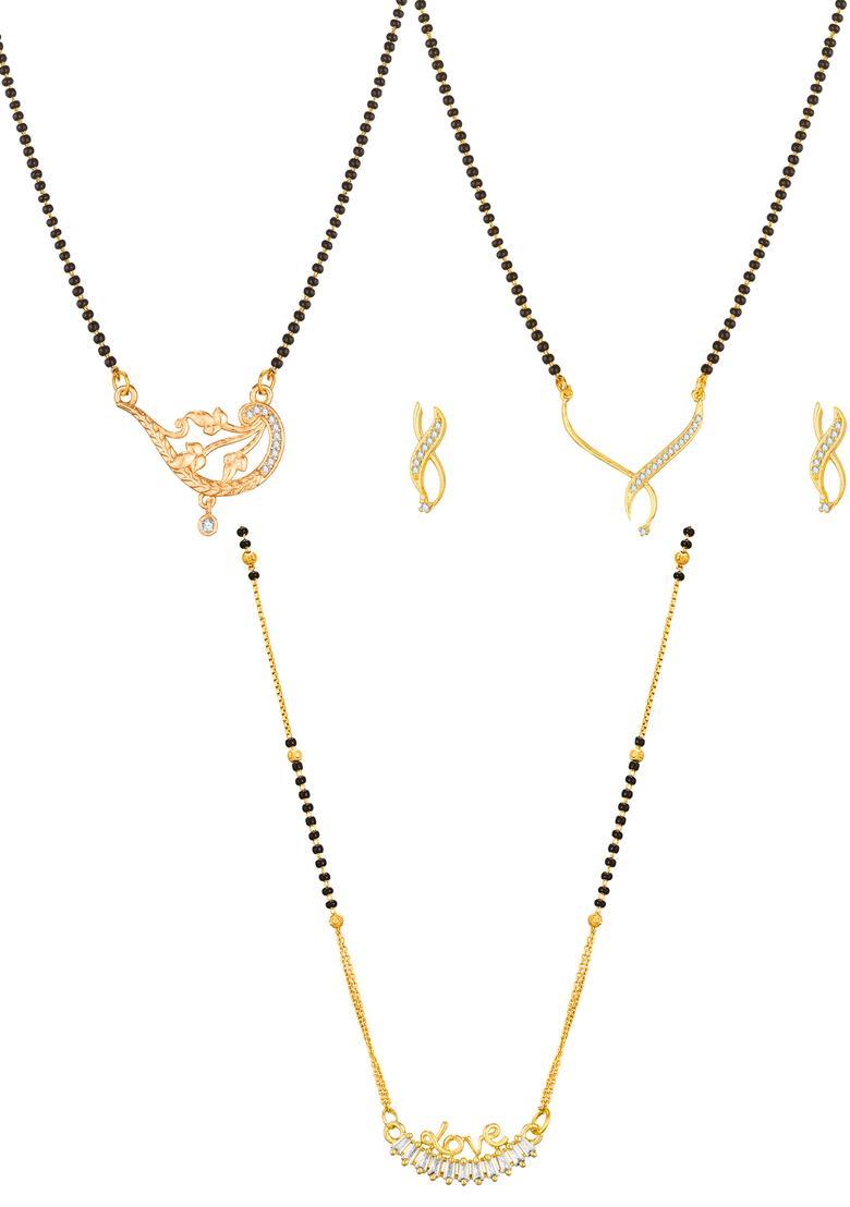 Golden Diamond Alloy Mangalsutra Set With Earrings - Indya