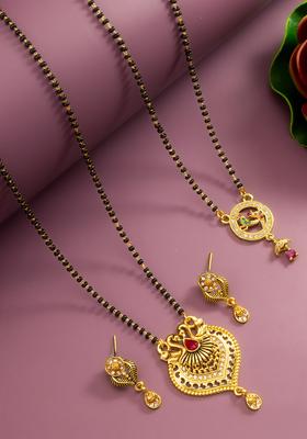 Golden Diamond Alloy Mangalsutra Set With Earrings