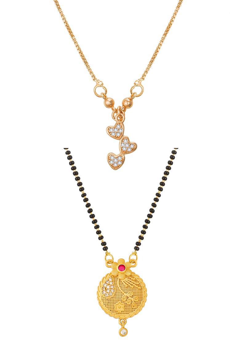 Golden Diamond Alloy Necklace Set - Indya