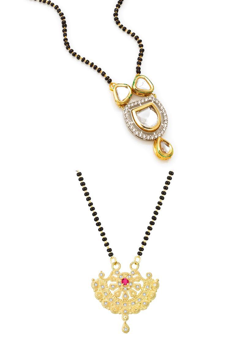 Golden Diamond Alloy Mangalsutra Set - Indya