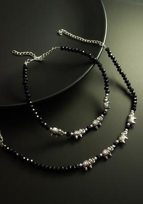 Black Beads Alloy Anklet