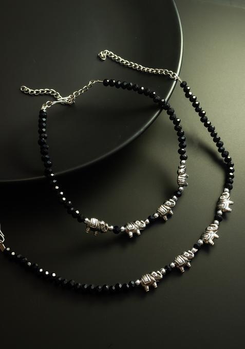 Black Beads Alloy Anklet
