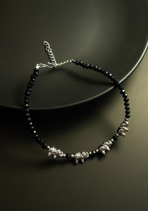 Black Beads Alloy Anklet