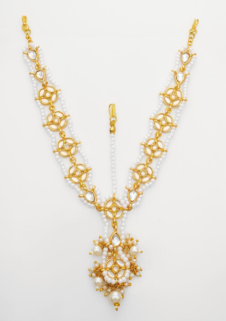 Golden Kundan Alloy Matha Patti With Maang Tikka - Indya