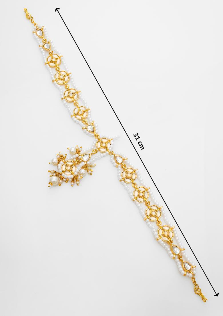 Golden Kundan Alloy Matha Patti With Maang Tikka - Indya