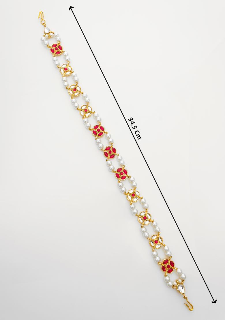 Red Kundan Alloy Matha Patti - Indya